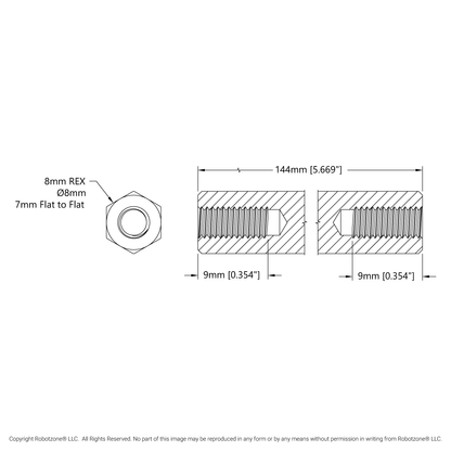 1516 Series 8mm REX™ Standoff (M4 x 0.7mm Threads, 144mm Length) - 4 Pack