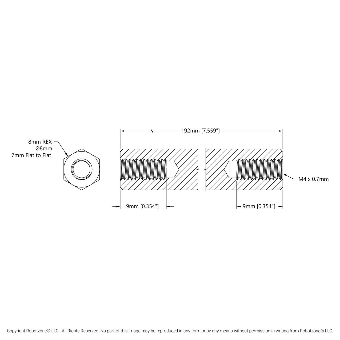 1516 Series 8mm REX™ Standoff (M4 x 0.7mm Threads, 192mm Length) - 4 Pack