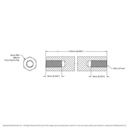 1516 Series 8mm REX™ Standoff (M4 x 0.7mm Threads, 216mm Length) - 4 Pack