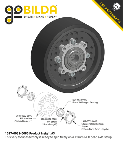 1517 Series Counterbored Pattern Spacer (32mm Bore, 8mm Length)