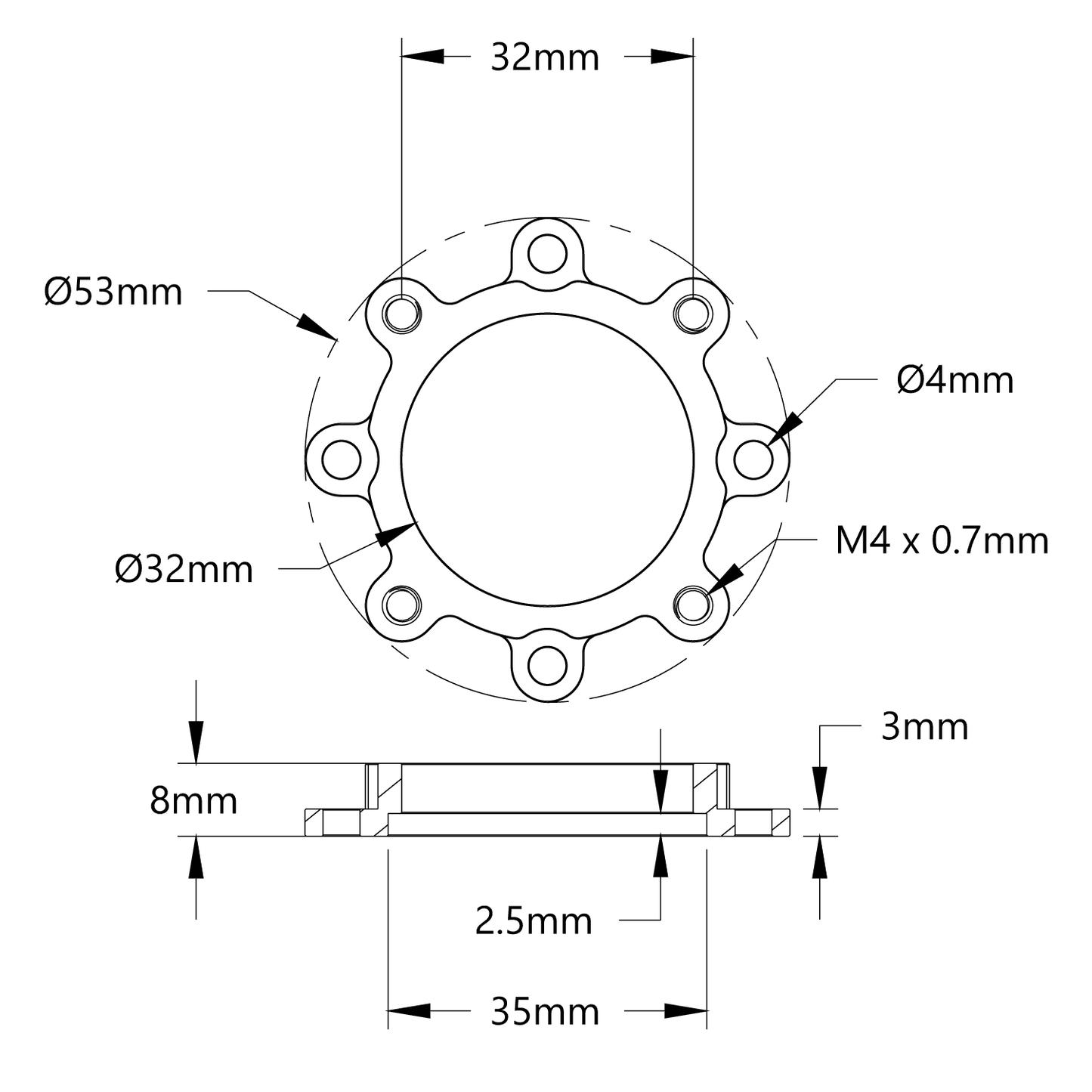 1517 Series Counterbored Pattern Spacer (32mm Bore, 8mm Length)