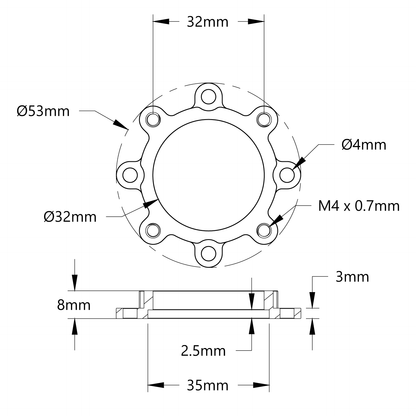 1517 Series Counterbored Pattern Spacer (32mm Bore, 8mm Length)