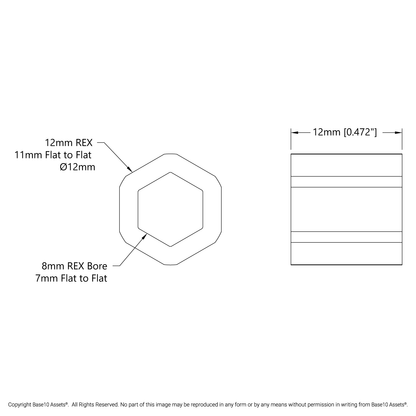 8mm REX™ Plastic Spacer (12mm REX OD, 12mm Length) - 12 Pack