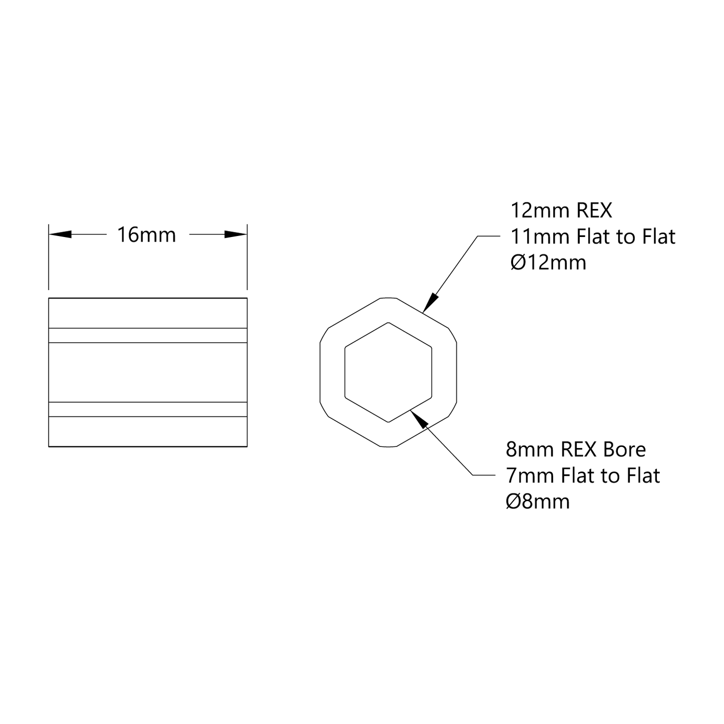 8mm REX™ Plastic Spacer (12mm REX™ OD, 16mm Length) - 12 Pack