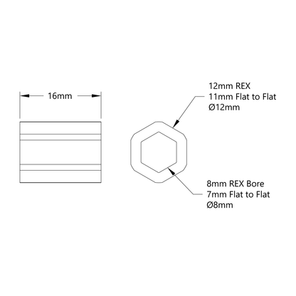 8mm REX™ Plastic Spacer (12mm REX™ OD, 16mm Length) - 12 Pack