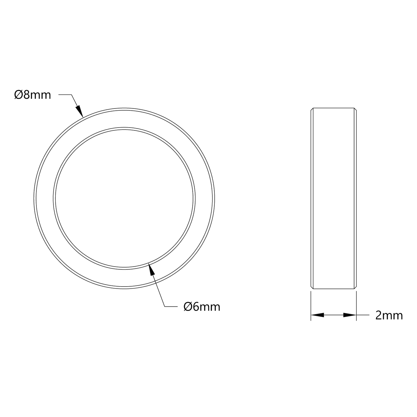 1521 Series 6mm ID Spacer (8mm OD, 2mm Length) - 4 Pack