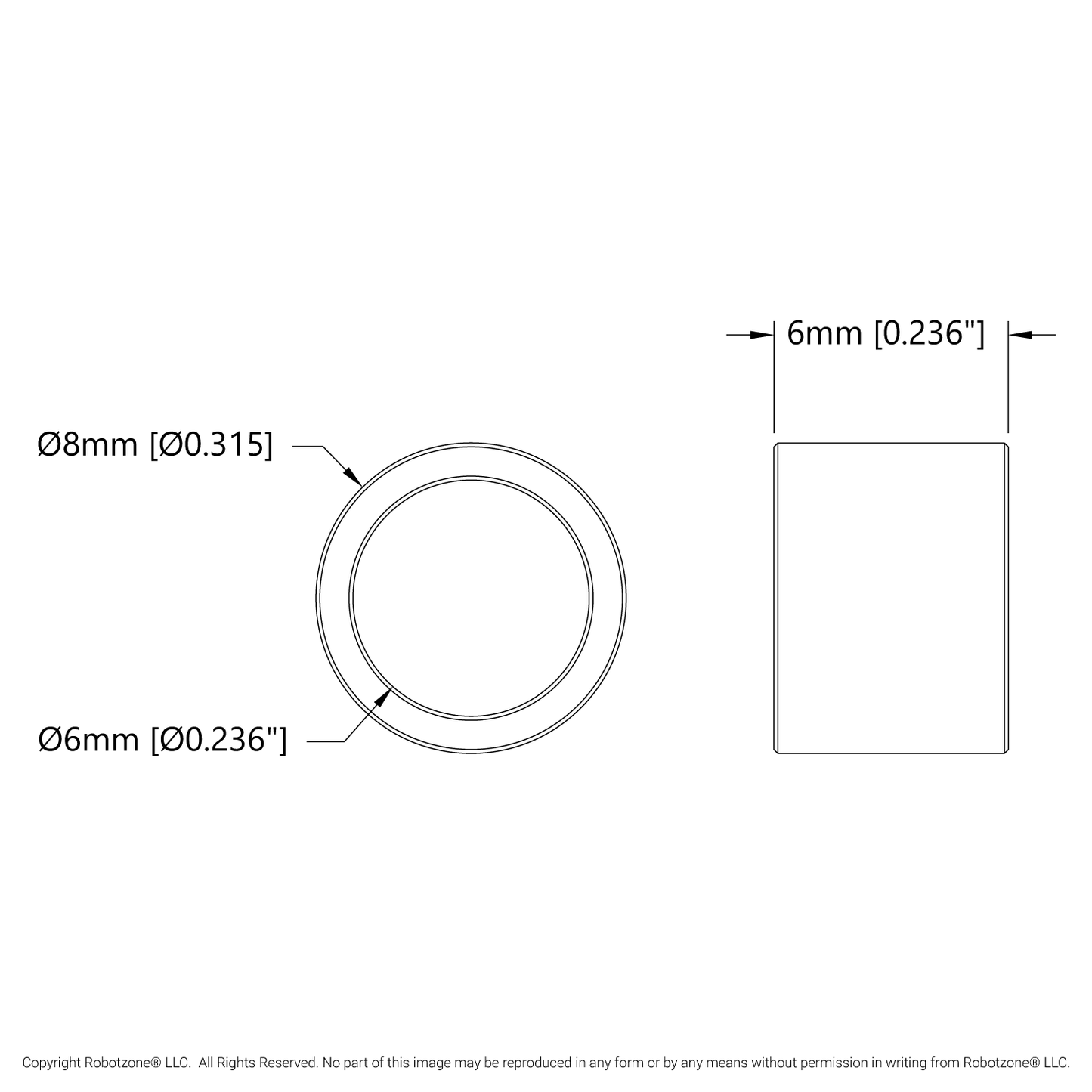 1521 Series 6mm ID Spacer (8mm OD, 6mm Length) - 4 Pack