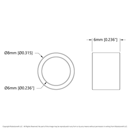 1521 Series 6mm ID Spacer (8mm OD, 6mm Length) - 4 Pack