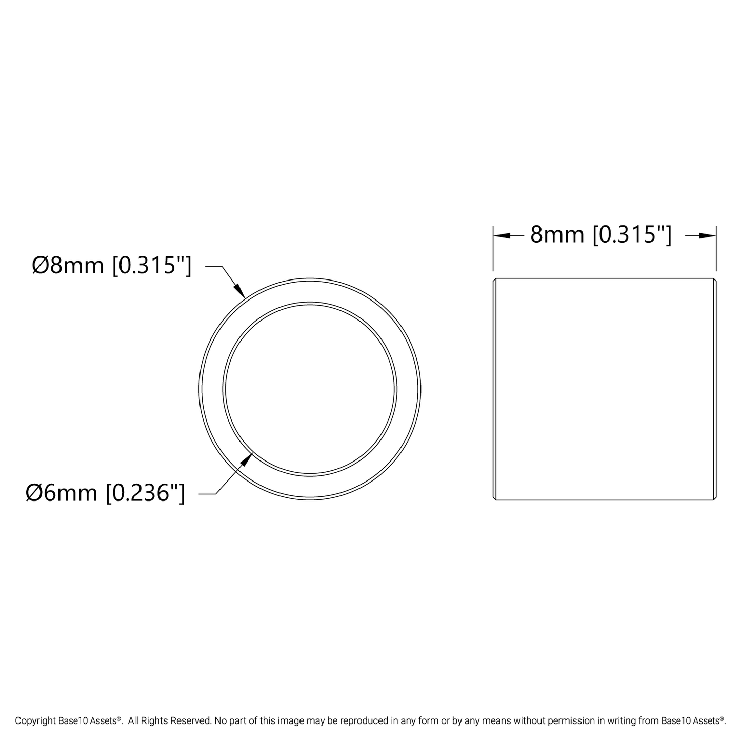 1521 Series 6mm ID Spacer (8mm OD, 8mm Length) - 4 Pack