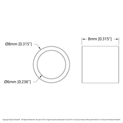 1521 Series 6mm ID Spacer (8mm OD, 8mm Length) - 4 Pack