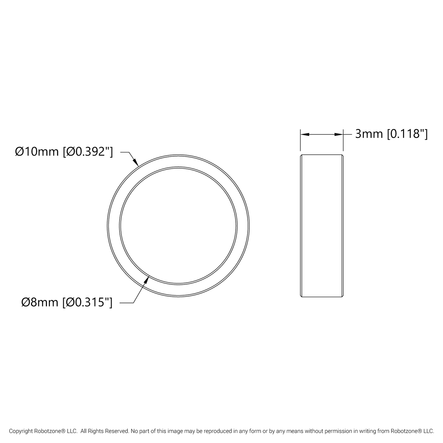 1522 Series 8mm ID Spacer (10mm OD, 3mm Length) - 4 Pack