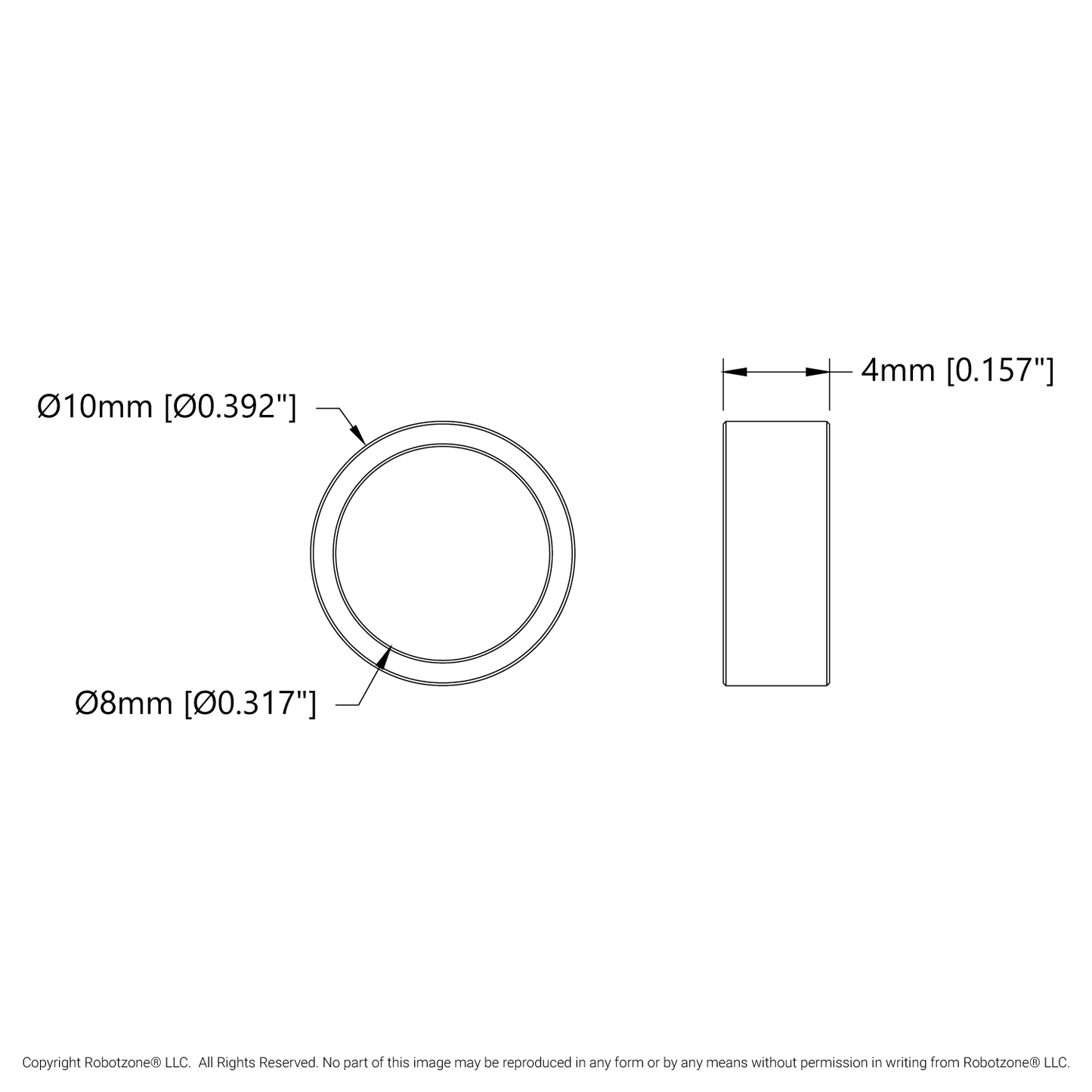 1522 Series 8mm ID Spacer (10mm OD, 4mm Length) - 4 Pack