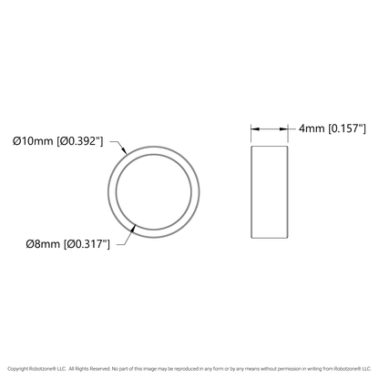 1522 Series 8mm ID Spacer (10mm OD, 4mm Length) - 4 Pack