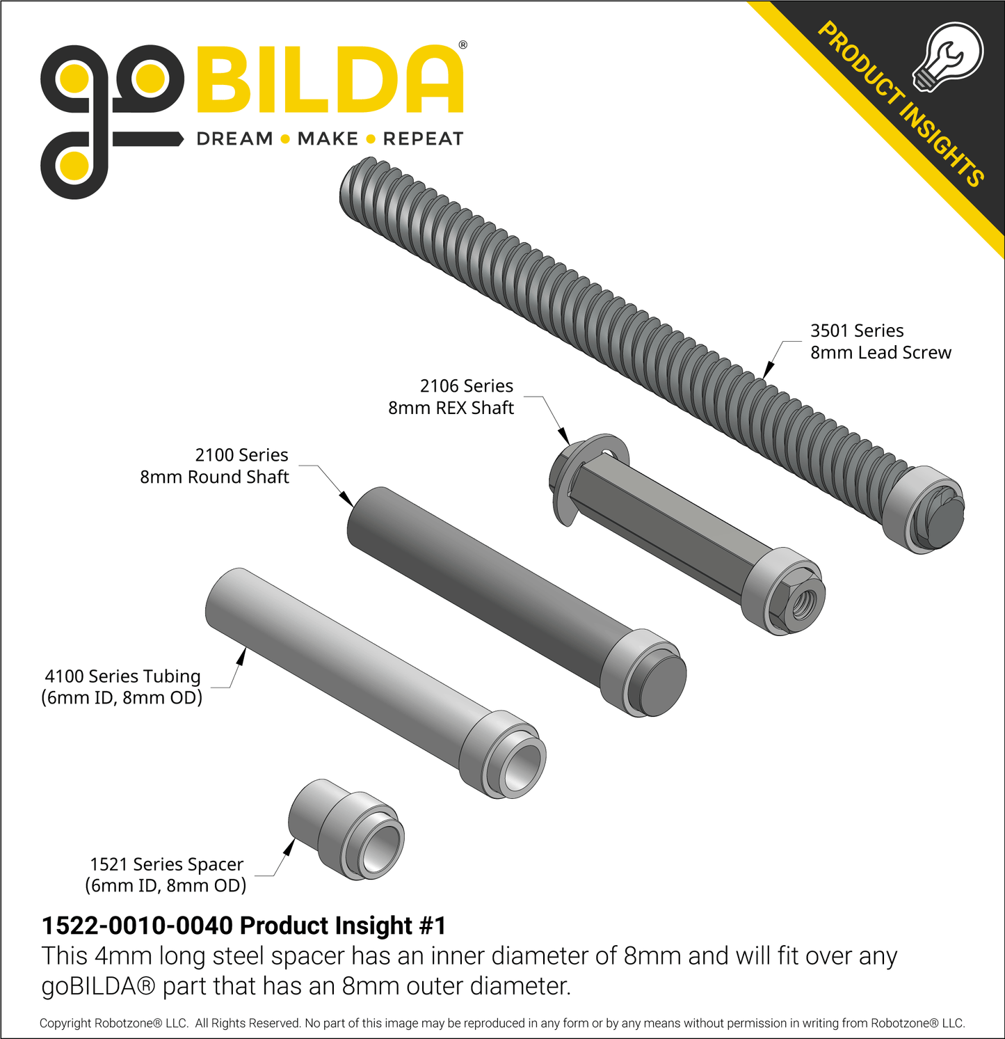 1522 Series 8mm ID Spacer (10mm OD, 4mm Length) - 4 Pack