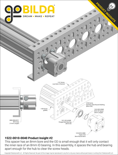 1522 Series 8mm ID Spacer (10mm OD, 4mm Length) - 4 Pack