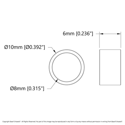 1522 Series 8mm ID Spacer (10mm OD, 6mm Length) - 4 Pack