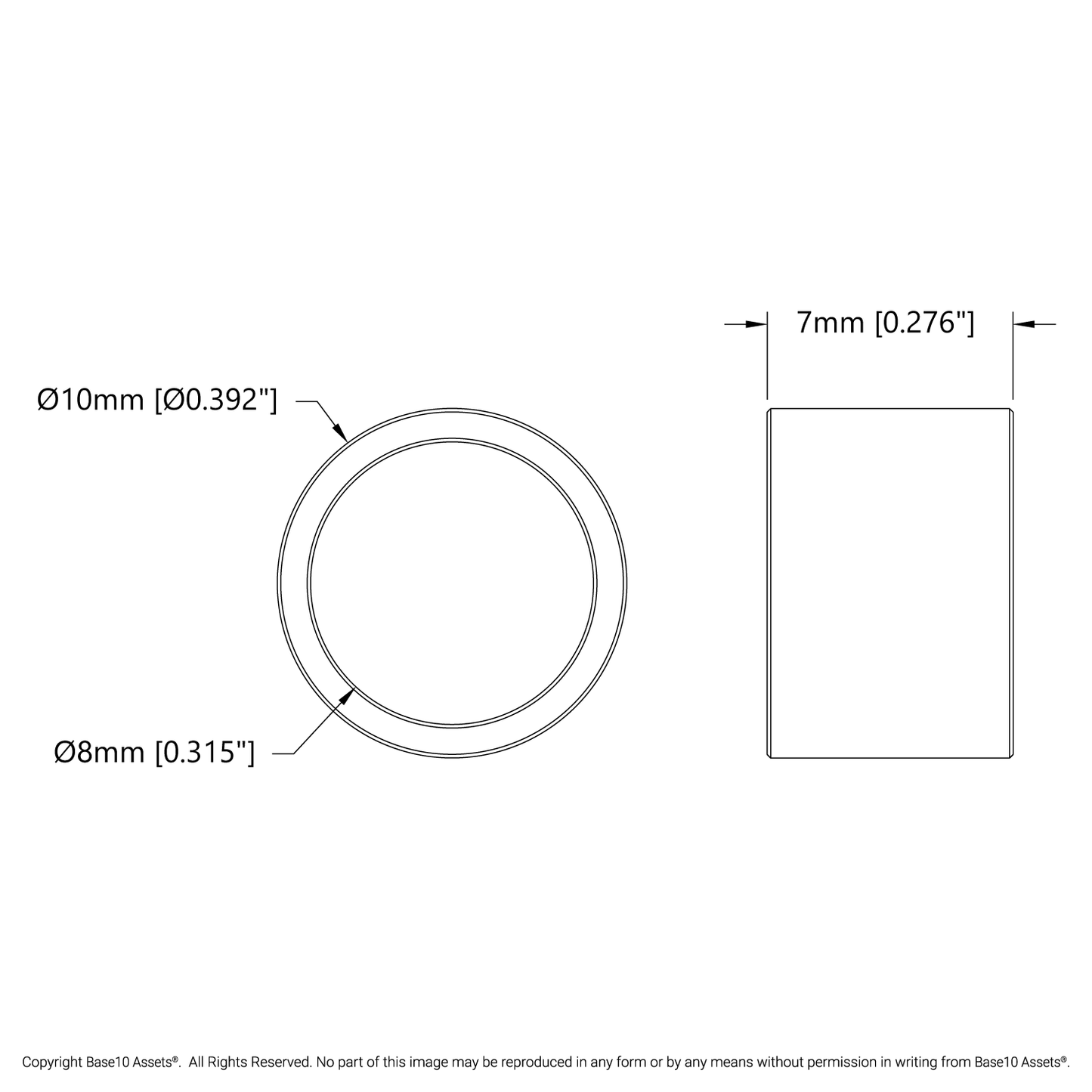 1522 Series 8mm ID Spacer (10mm OD, 7mm Length) - 4 Pack