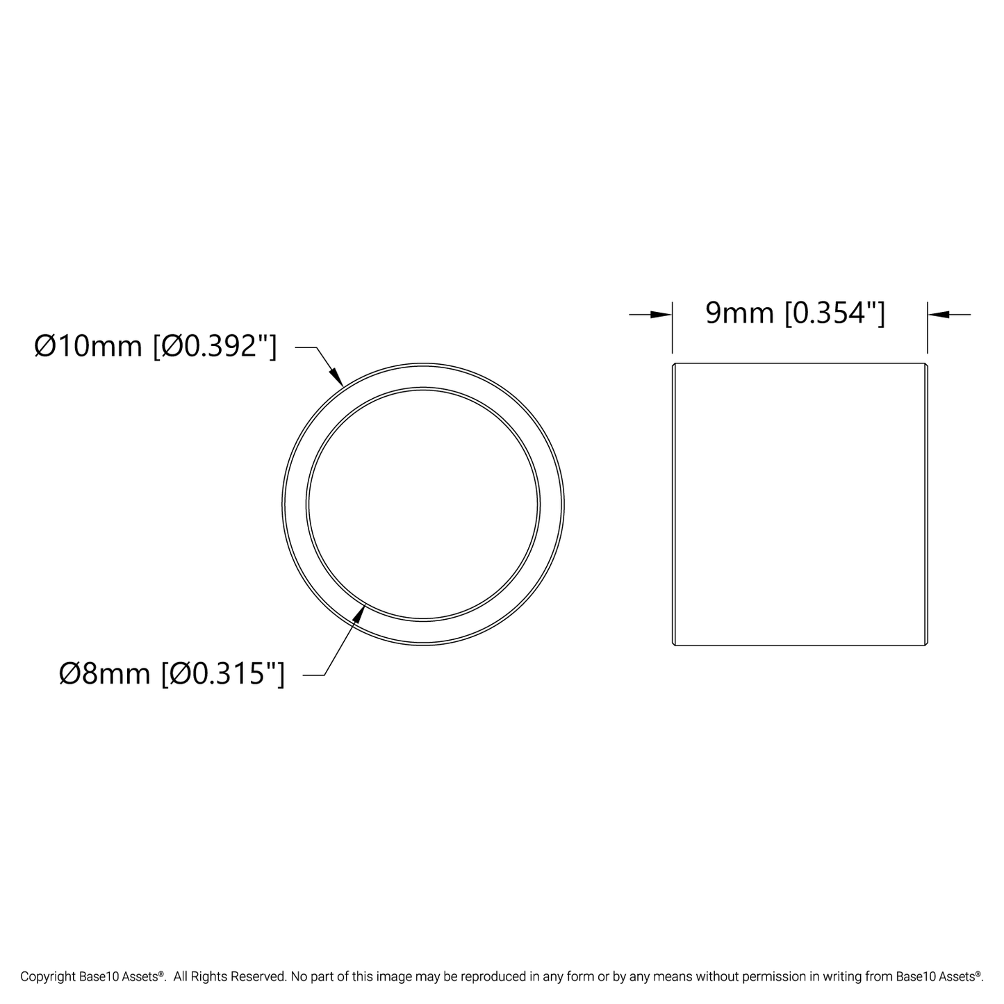 1522 Series 8mm ID Spacer (10mm OD, 9mm Length) - 4 Pack