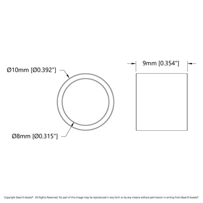 1522 Series 8mm ID Spacer (10mm OD, 9mm Length) - 4 Pack