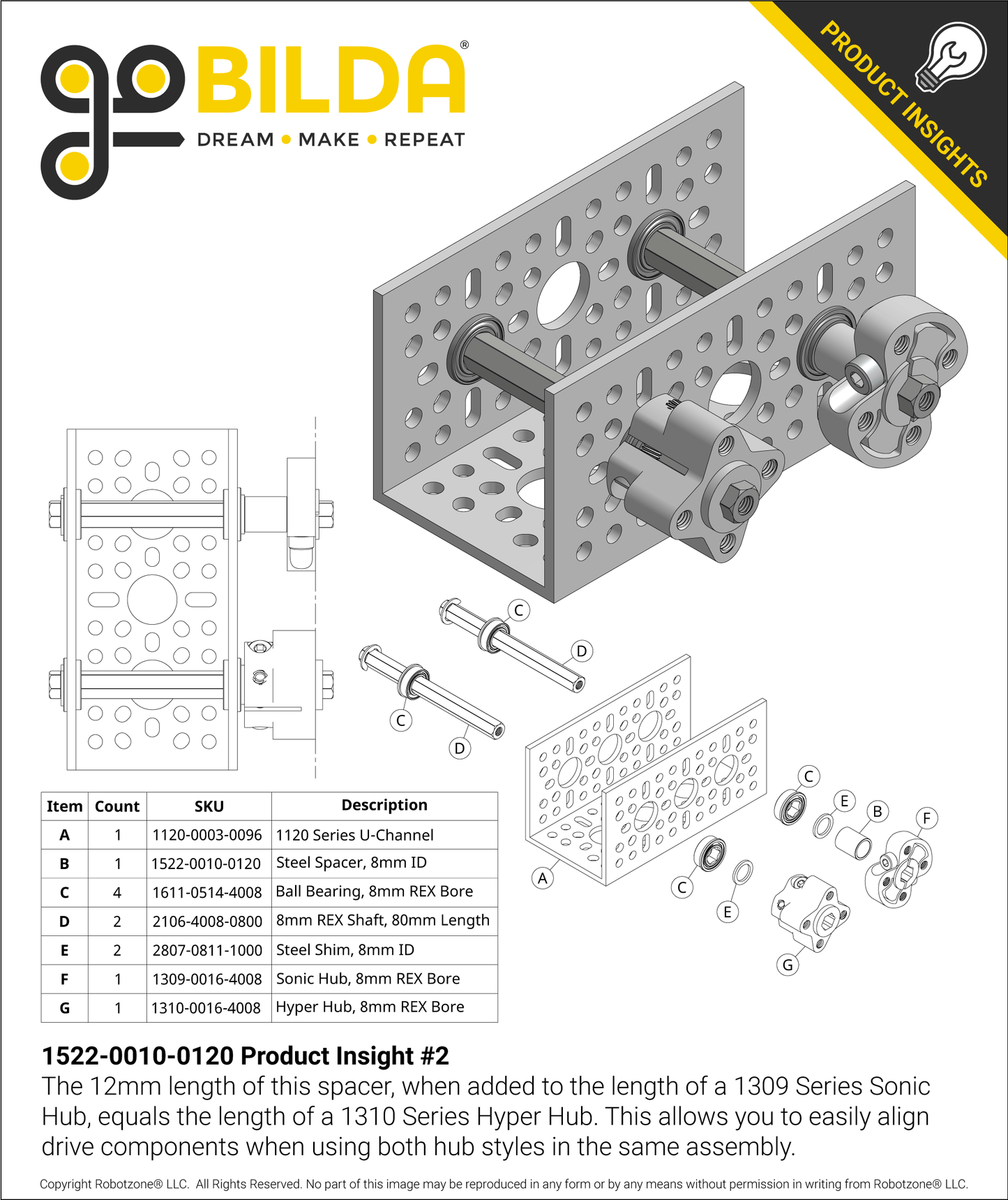 1522 Series 8mm ID Spacer (10mm OD, 12mm Length) - 4 Pack