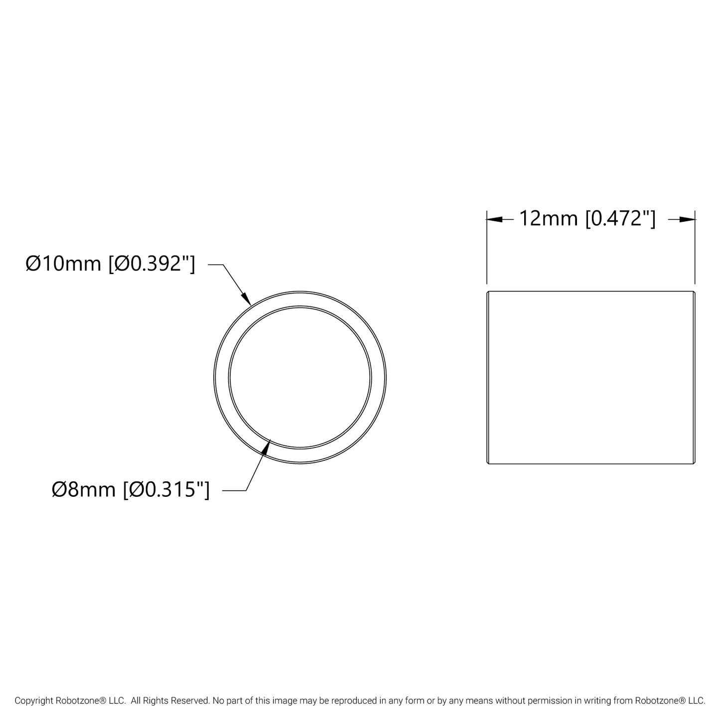 1522 Series 8mm ID Spacer (10mm OD, 12mm Length) - 4 Pack