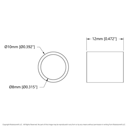 1522 Series 8mm ID Spacer (10mm OD, 12mm Length) - 4 Pack