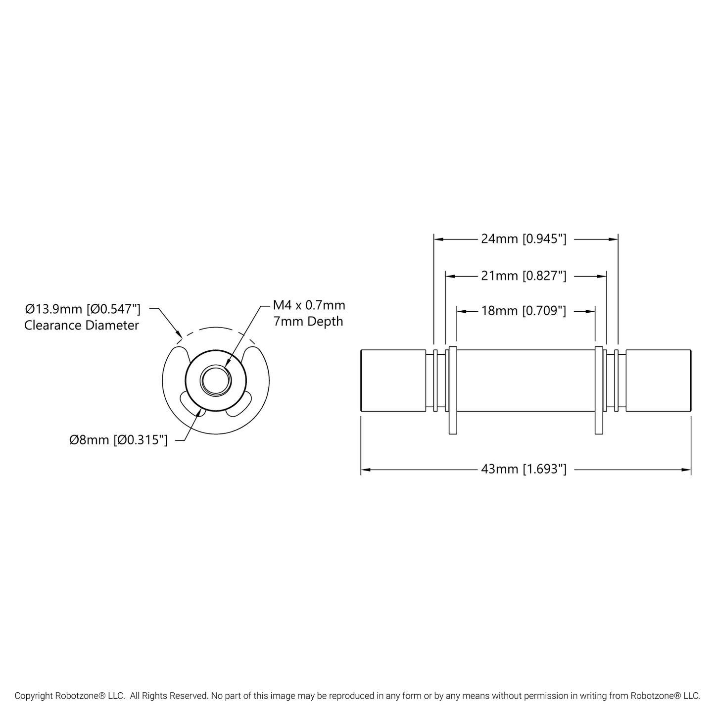 1523 Series Stainless Steel M4 x 0.7mm Standoff (8mm Diameter, 43mm Length)