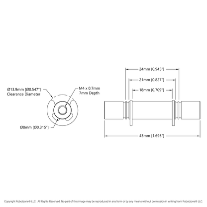 1523 Series Stainless Steel M4 x 0.7mm Standoff (8mm Diameter, 43mm Length)