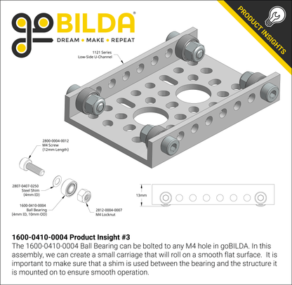 4mm ID Non-Flanged Ball Bearing (10mm OD, 4mm Thickness) - 2 Pack