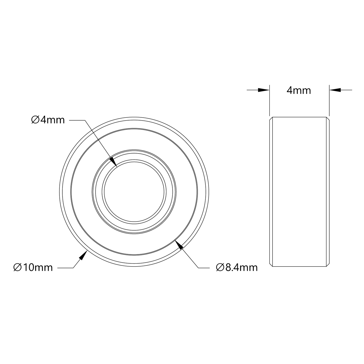 4mm ID Non-Flanged Ball Bearing (10mm OD, 4mm Thickness) - 2 Pack