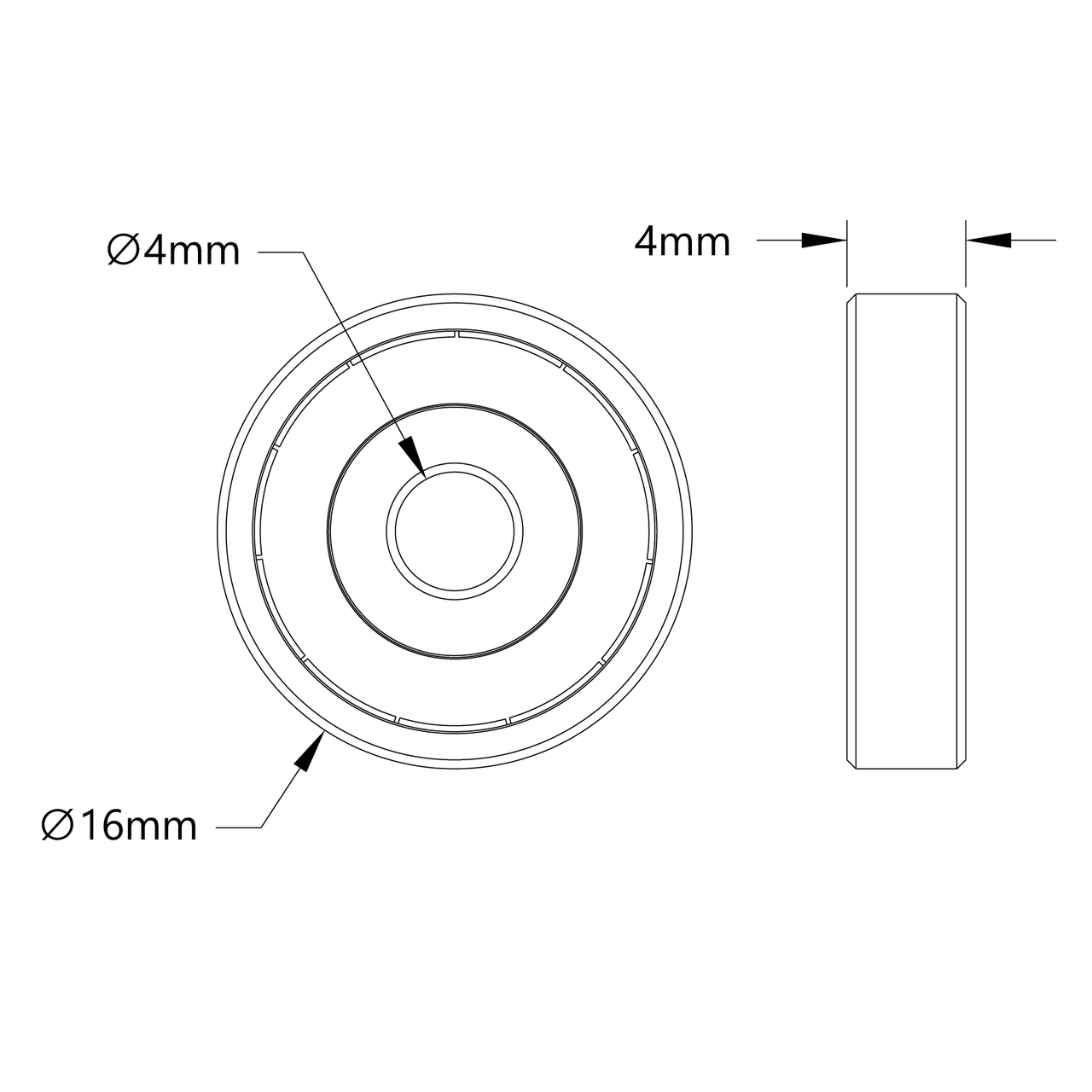 4mm ID Non-Flanged Ball Bearing (16mm OD, 4mm Thickness) - 2 Pack