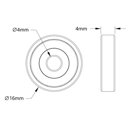 4mm ID Non-Flanged Ball Bearing (16mm OD, 4mm Thickness) - 2 Pack