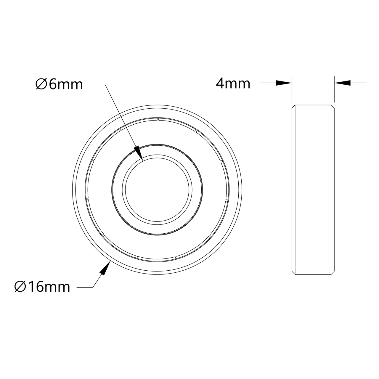 6mm ID Non-Flanged Ball Bearing (16mm OD, 4mm Thickness) - 2 Pack