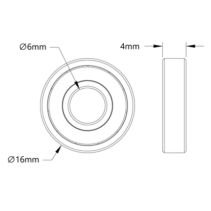 6mm ID Non-Flanged Ball Bearing (16mm OD, 4mm Thickness) - 2 Pack