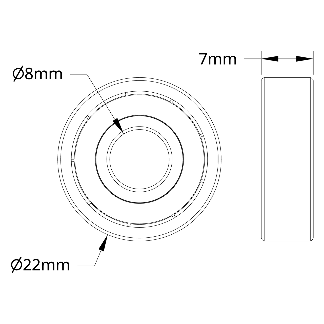 1600 Series Non-Flanged Ball Bearing (8mm ID x 22mm OD, 7mm Thickness) - 2 Pack