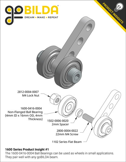 4mm ID Non-Flanged Ball Bearing (16mm OD, 4mm Thickness) - 2 Pack