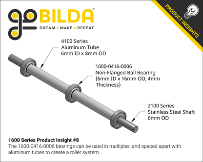 6mm ID Non-Flanged Ball Bearing (16mm OD, 4mm Thickness) - 2 Pack