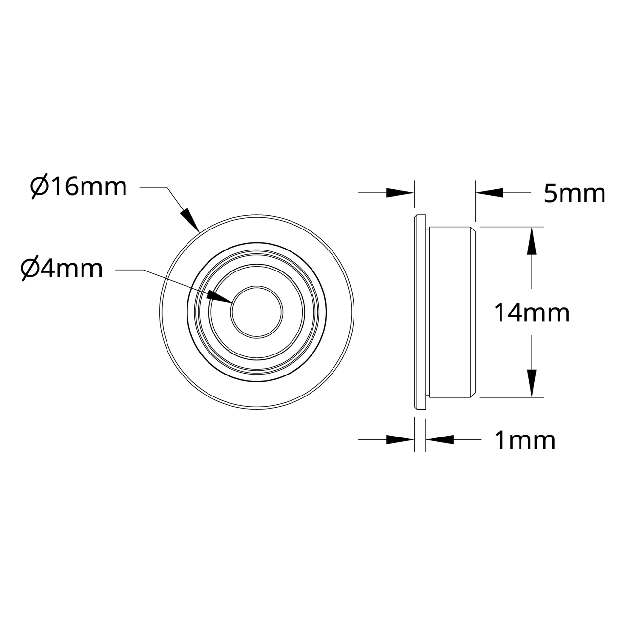 4mm ID Flanged Ball Bearing (14mm OD, 5mm Thickness) - 2 Pack