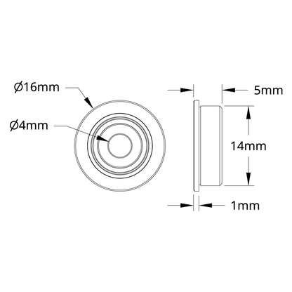 4mm ID Flanged Ball Bearing (14mm OD, 5mm Thickness) - 2 Pack