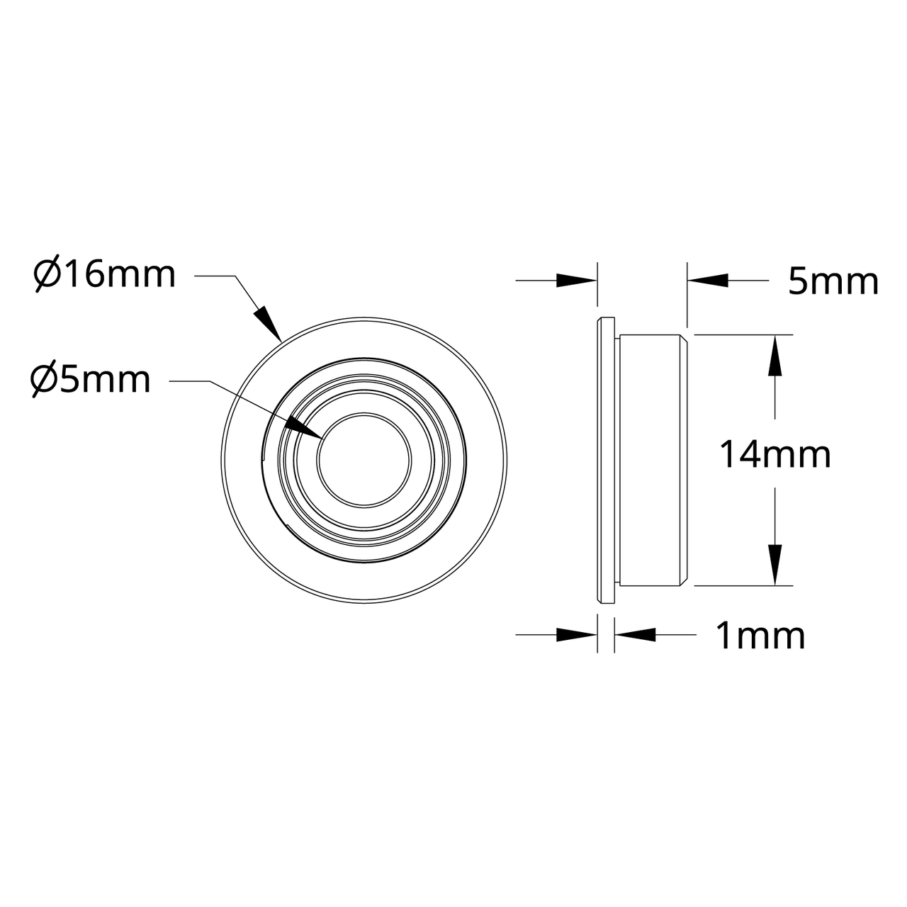 5mm ID Flanged Ball Bearing (14mm OD, 5mm Thickness) - 2 Pack