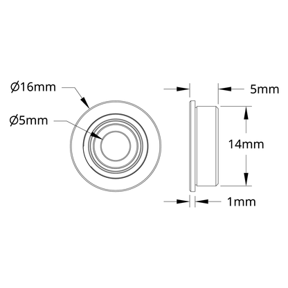 5mm ID Flanged Ball Bearing (14mm OD, 5mm Thickness) - 2 Pack