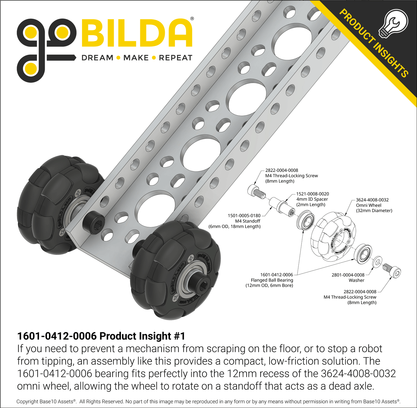 6mm ID Flanged Ball Bearing (12mm OD, 4mm Thickness) - 2 Pack