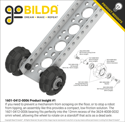 6mm ID Flanged Ball Bearing (12mm OD, 4mm Thickness) - 2 Pack