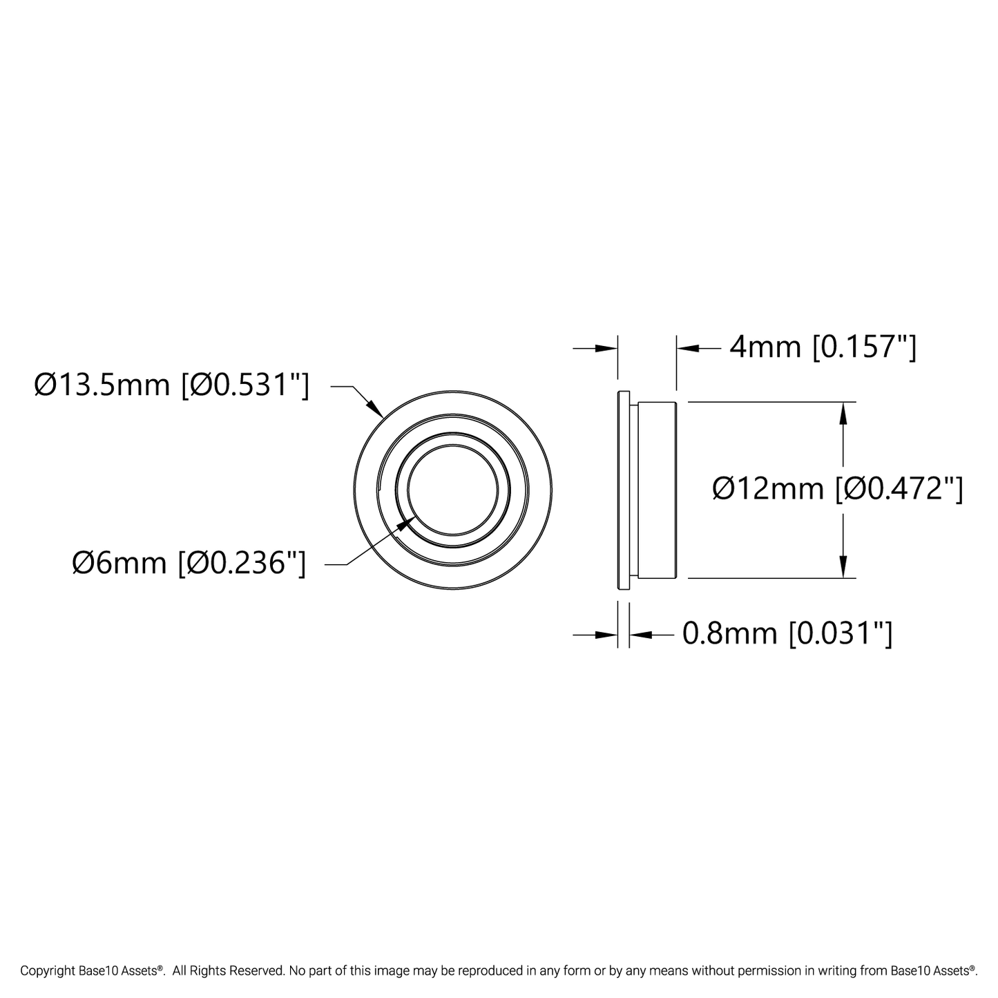 6mm ID Flanged Ball Bearing (12mm OD, 4mm Thickness) - 2 Pack