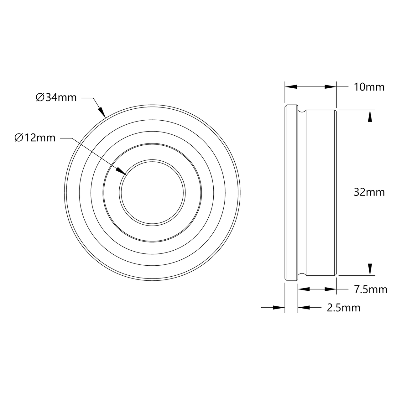 12mm ID Flanged Ball Bearing (32mm OD, 10mm Thickness)