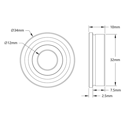 12mm ID Flanged Ball Bearing (32mm OD, 10mm Thickness)