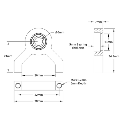 1-Side, 2-Post Pillow Block (6mm Bore)