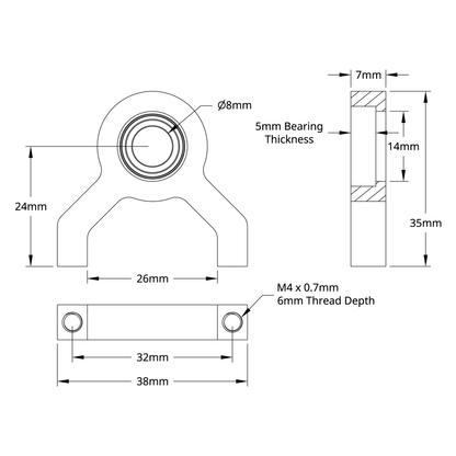 1-Side, 2-Post Pillow Block (8mm Bore)