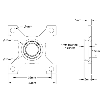 10mm Bore Face Thru-Hole Pillow Block (32mm x 32mm Mounting Pattern)