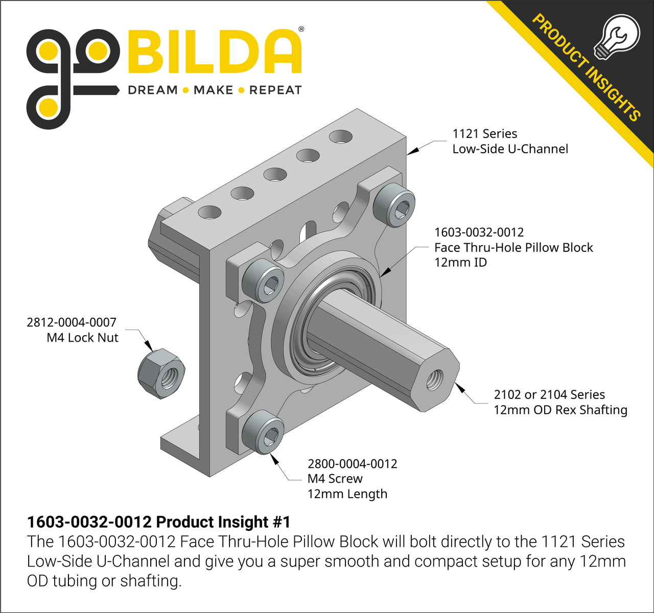 1603 Series Face Thru-Hole Pillow Block (12mm Bore)